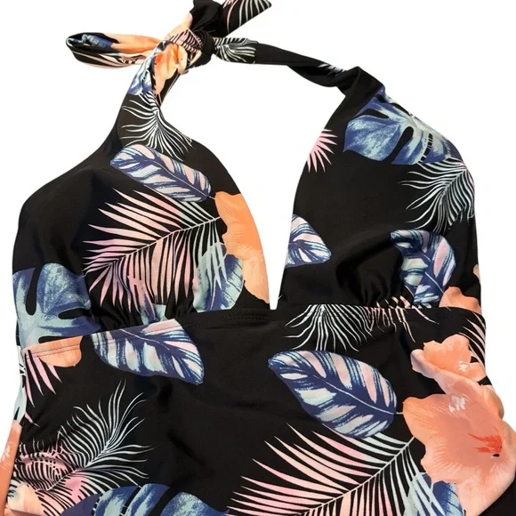 DKNY Floral Halter Neck Swimsuit in Black/Peach/Blue Size L — never worn - Picture 6 of 9